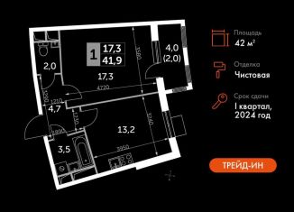 Продам 1-комнатную квартиру, 42 м2, посёлок Развилка, Римский проезд, 13