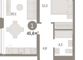 Продам 1-ком. квартиру, 45.8 м2, Тюмень, Центральный округ