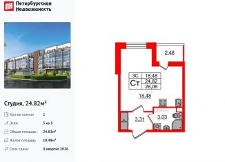 Продам квартиру студию, 24.8 м2, Санкт-Петербург, Московский район