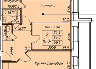 Продается двухкомнатная квартира, 59.1 м2, Вологда