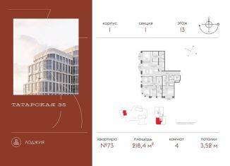 Продам четырехкомнатную квартиру, 218.4 м2, Москва, Большая Татарская улица, 35с6