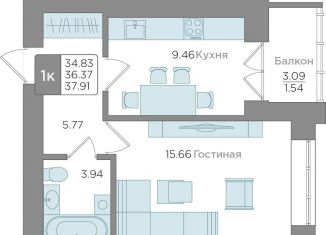 Продается 1-комнатная квартира, 36.4 м2, Калининград, Центральный район, Новгородская улица, 3Ак5