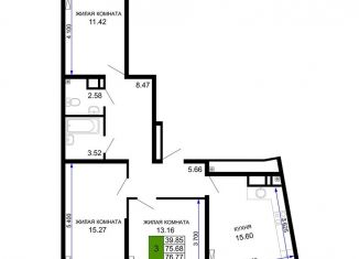Продам 3-комнатную квартиру, 76.8 м2, Краснодар, микрорайон Черемушки