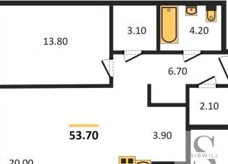 Продается 1-ком. квартира, 53.7 м2, Новосибирск, улица Декабристов, 107/9, ЖК Урбан-виллы на Никитина