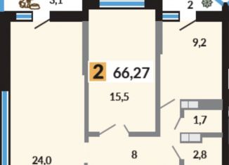 Продаю 2-ком. квартиру, 66.5 м2, Краснодар, Командорская улица, 3к2, ЖК Видный