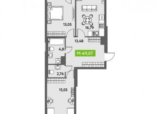 Продам 2-ком. квартиру, 69.1 м2, Санкт-Петербург, ЖК Триумф Парк