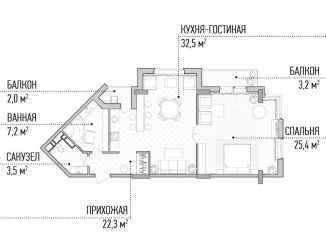 1-комнатная квартира на продажу, 74 м2, Краснодар, улица Митрофана Седина, 51/1, улица Митрофана Седина