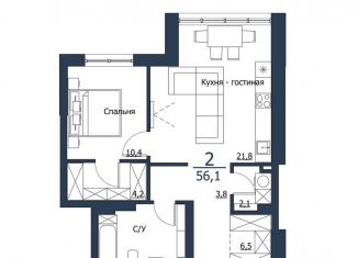 Продажа двухкомнатной квартиры, 56.1 м2, Красноярск, Центральный район