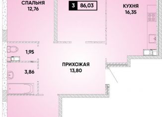 Трехкомнатная квартира на продажу, 86 м2, Краснодар, микрорайон Достояние