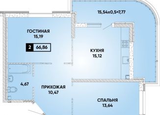 Продается двухкомнатная квартира, 66.9 м2, Краснодар, микрорайон Достояние