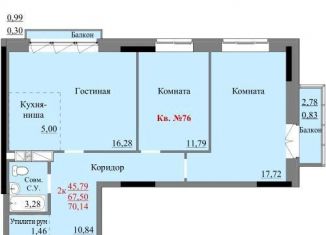 Продаю двухкомнатную квартиру, 68 м2, Ижевск, улица Коммунаров, 327, ЖК Поколение