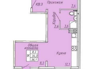 Продается 1-комнатная квартира, 36.1 м2, Барнаул, Центральный район