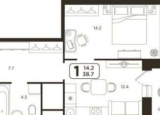 Продается 1-комнатная квартира, 39.2 м2, Тюмень, Центральный округ