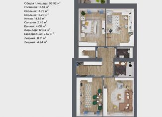 Продам 3-комнатную квартиру, 95.9 м2, Йошкар-Ола, микрорайон Фестивальный