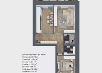 Продаю 2-ком. квартиру, 69.4 м2, Йошкар-Ола, микрорайон Фестивальный