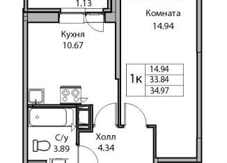 Продажа 1-комнатной квартиры, 34.7 м2, Санкт-Петербург, Ивинская улица, 19к3, метро Беговая