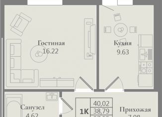 1-комнатная квартира на продажу, 40 м2, Калининград, улица Александра Невского, 192к2, ЖК на Арсенальной