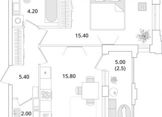 Продам 1-ком. квартиру, 45.1 м2, Санкт-Петербург, муниципальный округ Юнтолово, Планерная улица, 99