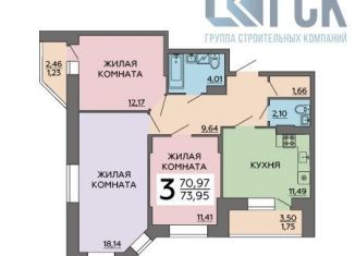 3-комнатная квартира на продажу, 74 м2, Воронеж, ЖК 9 Ярдов