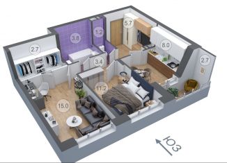 Продам 2-комнатную квартиру, 52.4 м2, Семилуки