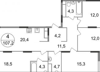 Продажа 4-комнатной квартиры, 107.2 м2, поселение Внуковское, 17-й квартал, к1