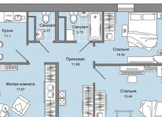 3-комнатная квартира на продажу, 77 м2, Ульяновск, жилой комплекс Юлла, 2