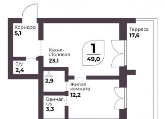 Продаю однокомнатную квартиру, 49 м2, Челябинская область