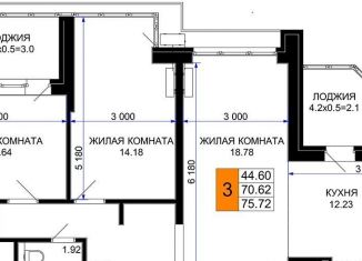Продаю 3-комнатную квартиру, 75.7 м2, Краснодар