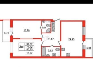 2-ком. квартира на продажу, 77.3 м2, Санкт-Петербург, улица Александра Матросова, 3, ЖК Притяжение