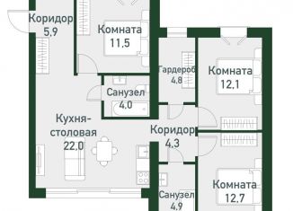 Продажа 3-ком. квартиры, 82.2 м2, Челябинская область
