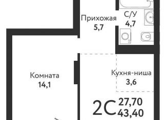 2-комнатная квартира на продажу, 43.4 м2, Новосибирск, Центральный район, площадь Ленина