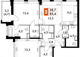 Продам трехкомнатную квартиру, 85.4 м2, Москва, жилой комплекс Сидней Сити, к5/1, станция Хорошёво