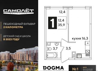 1-ком. квартира на продажу, 35.9 м2, Краснодар, ЖК Самолёт-3