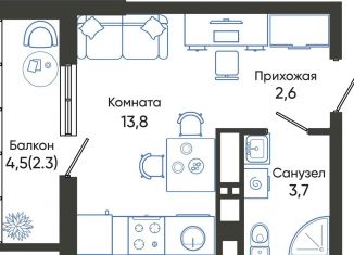 Квартира на продажу студия, 22.4 м2, Новороссийск, ЖК Облака 2