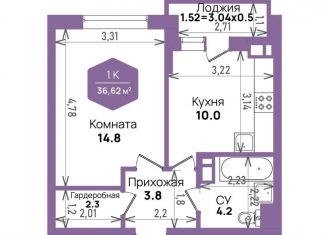 Продам однокомнатную квартиру, 36.6 м2, Краснодар, Константиновская улица, 5лит6, Прикубанский округ
