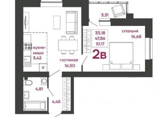 Продается 2-комнатная квартира, 51.2 м2, Пенза, улица Измайлова, 41В, Железнодорожный район