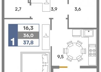 Продается 1-комнатная квартира, 37.8 м2, Крым