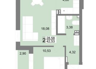 Продаю 2-комнатную квартиру, 42.5 м2, Верхняя Пышма, ЖК Венеция
