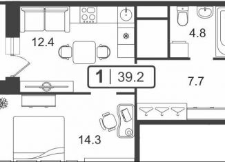 Продажа 1-комнатной квартиры, 39.2 м2, Тюмень, Центральный округ