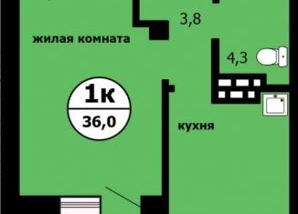 1-комнатная квартира на продажу, 36.6 м2, Красноярск