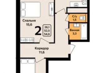 2-комнатная квартира на продажу, 54.6 м2, поселок Дубовое, Чудесная улица, 5