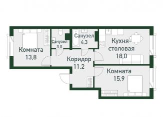 Продается 2-ком. квартира, 66.2 м2, Кременкульское сельское поселение