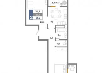 Продаю 2-ком. квартиру, 61.4 м2, Крым