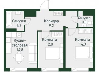 2-ком. квартира на продажу, 60.6 м2, Челябинская область