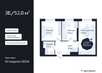 2-ком. квартира на продажу, 52.5 м2, Тюмень, Новгородская улица, 20, Центральный округ