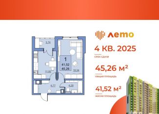 Продам 1-комнатную квартиру, 41.5 м2, Саратов, улица имени Академика Н.Н. Семёнова, 21, ЖК Лето