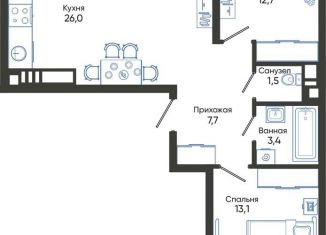 Продажа 2-комнатной квартиры, 67.6 м2, Новороссийск, ЖК Облака 2