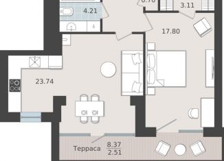 Продам однокомнатную квартиру, 52.5 м2, Калининград, Арсенальная улица, 29