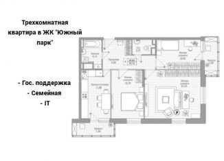 Продажа трехкомнатной квартиры, 70.6 м2, село Усады, жилой комплекс Южный Парк, 3.5