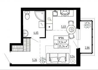 Квартира на продажу студия, 25.3 м2, поселок Аннино, улица Якова Золина